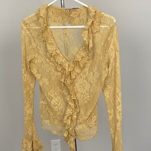 Mustard Lace Blouse  with long sleeves and ruffles